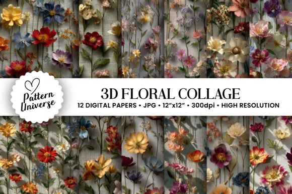 3D Vintage Floral Collage Patterns