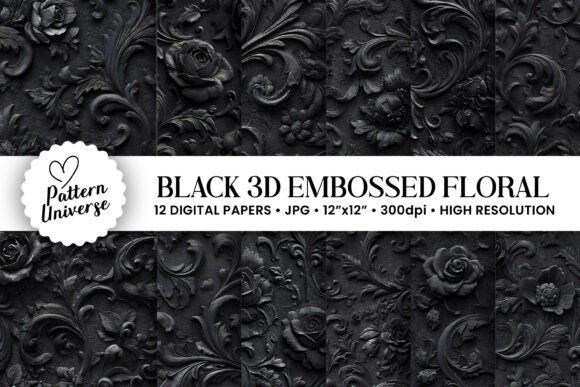 Black 3D Embossed Flowers Patterns: A Versatile Design for Creative Projects