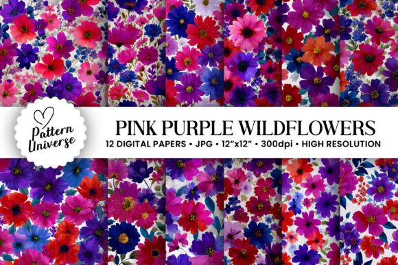 Bold Pink Purple Wildflowers Patterns for Creative Workflows