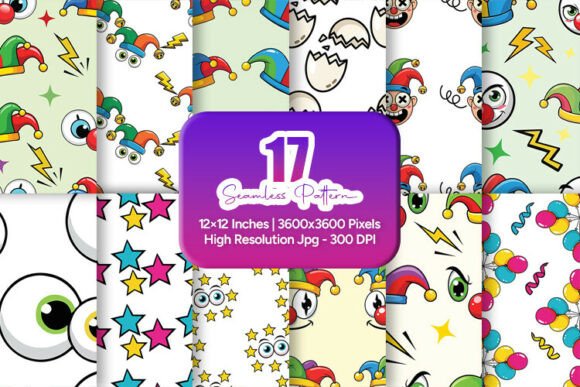 Clown Carnival Seamless Patterns Set