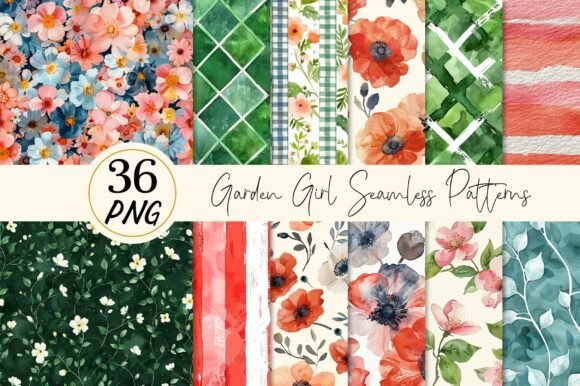 Garden Girl Seamless Patterns for Creative Designers