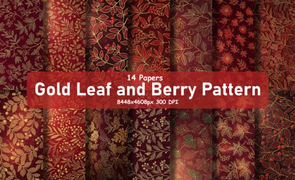 Gold Leaf and Berry Seamless Patterns: A Versatile Design for Creative Projects