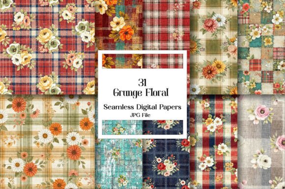 Grunge Floral Plaid Patterns