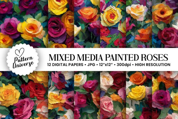 Mixed Media Painted Roses Patterns for Creative Projects