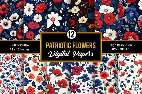 Patriotic Floral Seamless Patterns