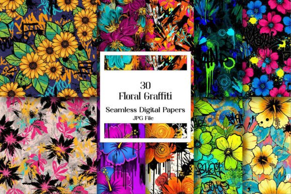 Seamless Floral Graffiti Patterns