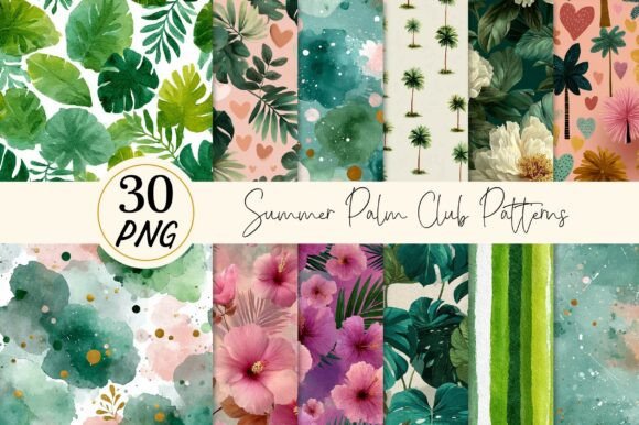 Summer Palm Club Seamless Patterns