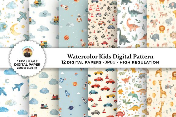 Watercolor Kids Digital Patterns for Creative Projects